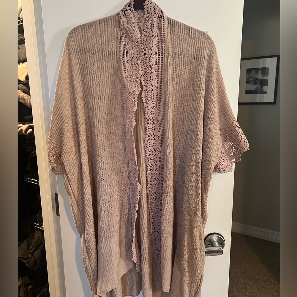 Taupe Lace Kimono Cardigan